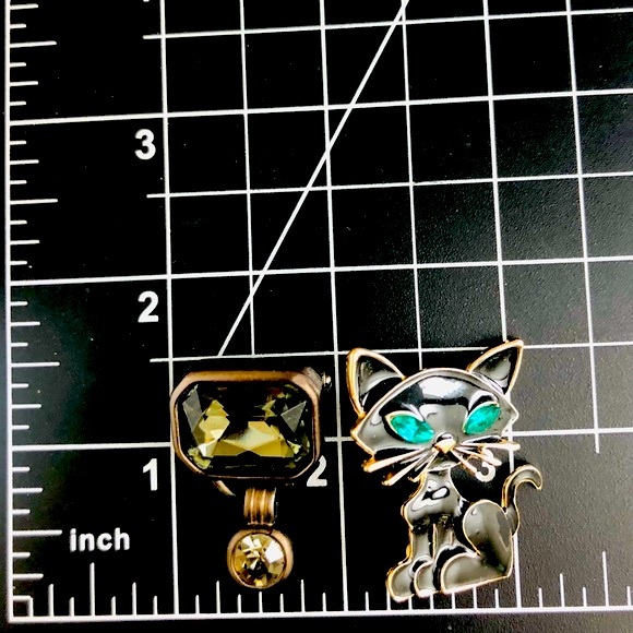 Vintage Black Cat brooch & Crystal Unique Deco Brooch - Picture 6 of 11